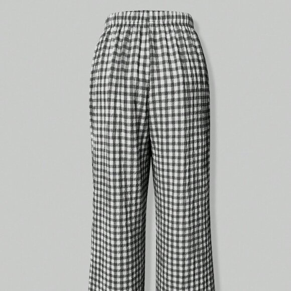 Black And White Casual Women's Loose Gingham Pants - Picture 6 of 6